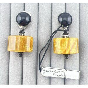 Angela Caputi Earrings CLIP ON Modernist Dangle Resin Geometric Art Gallery NWT